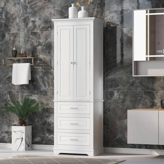 Tall Storage Cabinet with Three Drawers for Bathroom/Office, White