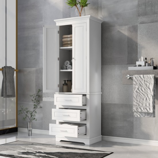 Tall Storage Cabinet with Three Drawers for Bathroom/Office, White