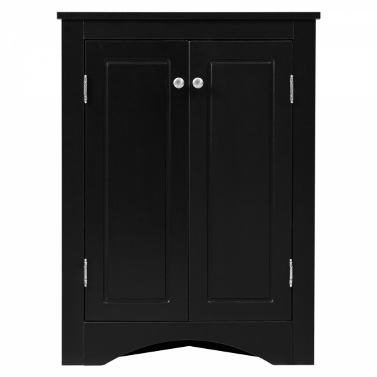 Black Triangle Bathroom Storage Cabinet with Adjustable Shelves, Freestanding Floor Cabinet for Home Kitchen