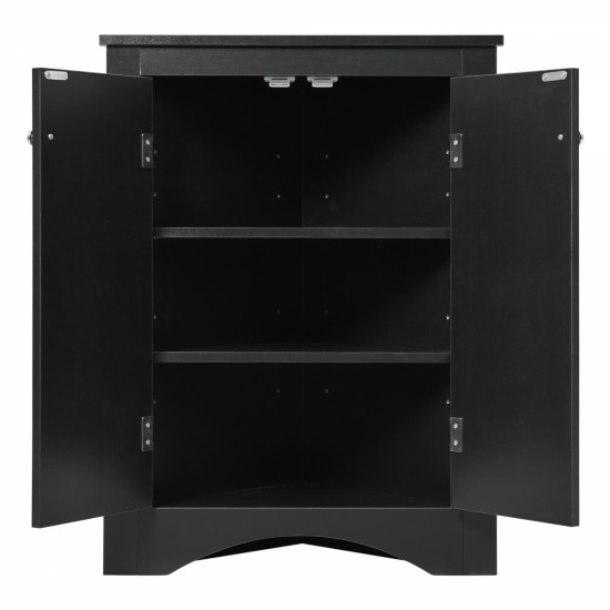 Black Triangle Bathroom Storage Cabinet with Adjustable Shelves, Freestanding Floor Cabinet for Home Kitchen