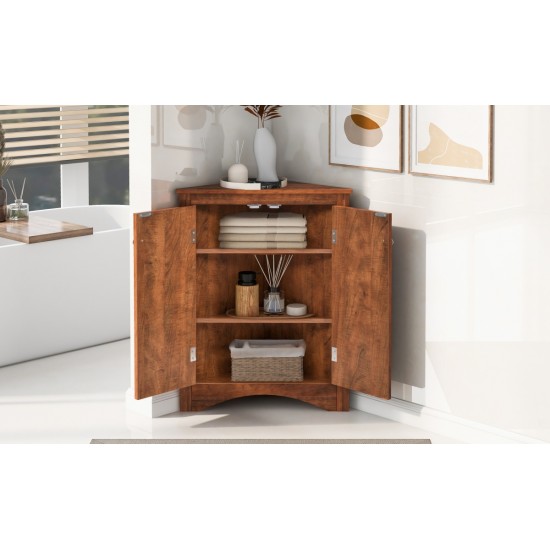 Brown Triangle Bathroom Storage Cabinet with Adjustable Shelves, Freestanding Floor Cabinet for Home Kitchen