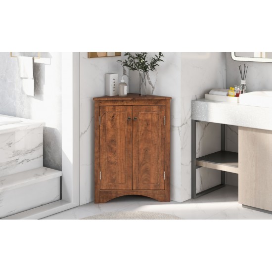 Brown Triangle Bathroom Storage Cabinet with Adjustable Shelves, Freestanding Floor Cabinet for Home Kitchen