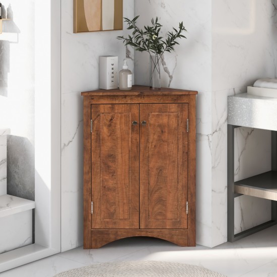 Brown Triangle Bathroom Storage Cabinet with Adjustable Shelves, Freestanding Floor Cabinet for Home Kitchen