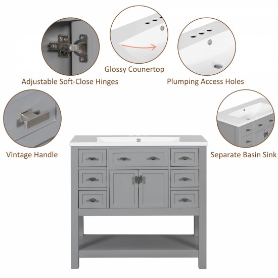 36'' Bathroom Vanity with Top Sink, Modern Bathroom Storage Cabinet with 2 Soft Closing Doors and 6 Drawers, Single Sink Bathroom Vanity