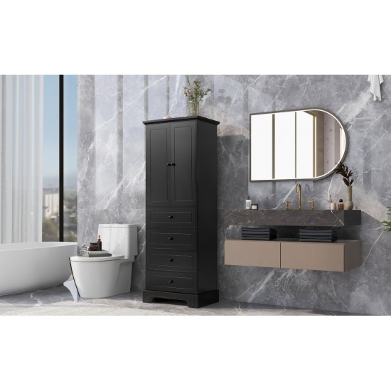 Storage Cabinet with 2 Doors and 4 Drawers for Bathroom, Office, Adjustable Shelf, MDF Board with Painted Finish, Black