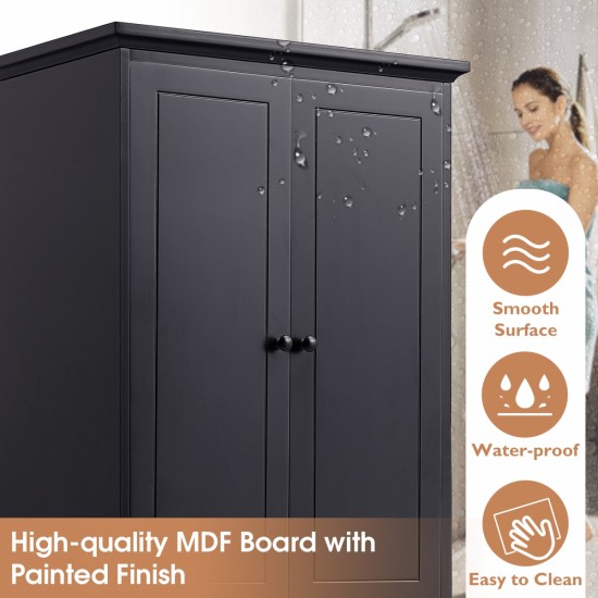 Storage Cabinet with 2 Doors and 4 Drawers for Bathroom, Office, Adjustable Shelf, MDF Board with Painted Finish, Black