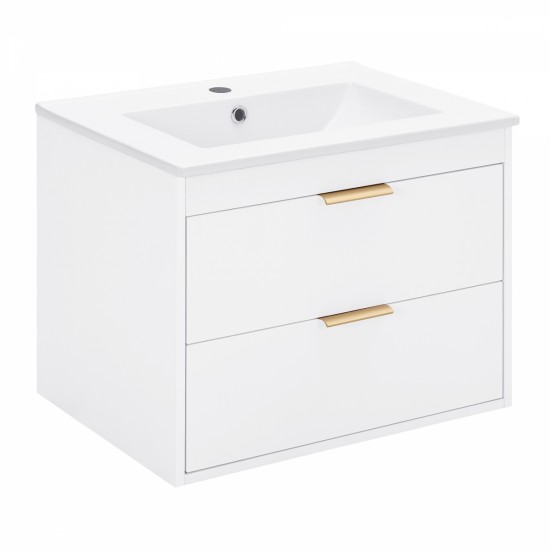 24 Inch floating wall mounted bathroom vanity with white ceramic sink and drawer storage