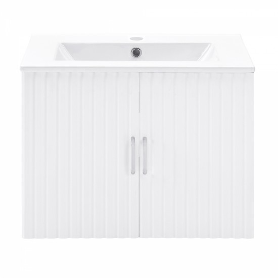 24 Inch Floating Wall Mounted Bathroom Vanity with White Porcelain Sink and Soft Close Doors