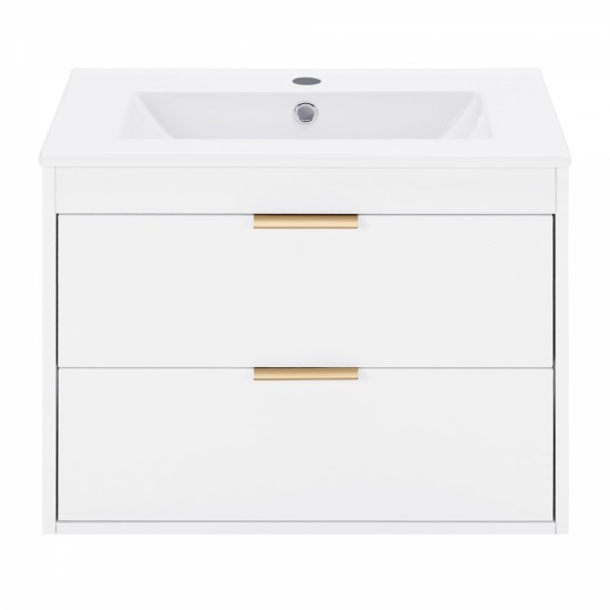 24 Inch floating wall mounted bathroom vanity with white ceramic sink and drawer storage