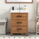 24'' Bathroom Vanity with Ceramic Basin Sink, Modern Bathroom Storage Cabinet with 3 Drawers, Freestanding Bathroom Vanity Cabinet with Single Sink