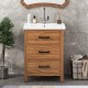 24'' Bathroom Vanity with Ceramic Basin Sink, Modern Bathroom Storage Cabinet with 3 Drawers, Freestanding Bathroom Vanity Cabinet with Single Sink