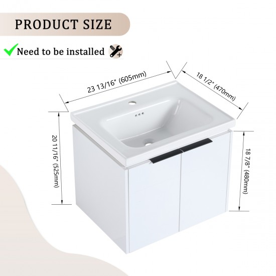 24 Inch Soft Close Doors Bathroom Vanity With Sink, Suitable For Small Bathroom