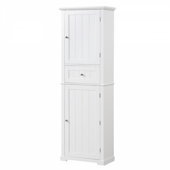 Tall Bathroom Storage Cabinet, Freestanding Storage Cabinet with Drawer and Adjustable Shelf, MDF Board with Painted Finish, White