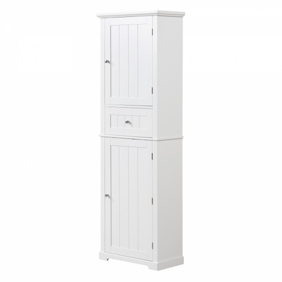 Tall Bathroom Storage Cabinet, Freestanding Storage Cabinet with Drawer and Adjustable Shelf, MDF Board with Painted Finish, White