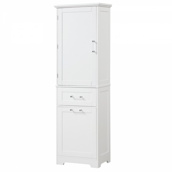 Tall Bathroom Storage Cabinet, Freestanding Storage Cabinet with Two Different Size Drawers and Adjustable Shelf, MDF Board with Painted Finish, White