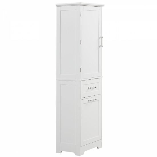 Tall Bathroom Storage Cabinet, Freestanding Storage Cabinet with Two Different Size Drawers and Adjustable Shelf, MDF Board with Painted Finish, White