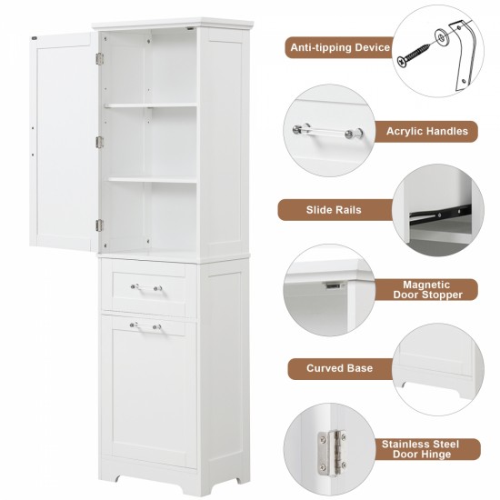 Tall Bathroom Storage Cabinet, Freestanding Storage Cabinet with Two Different Size Drawers and Adjustable Shelf, MDF Board with Painted Finish, White