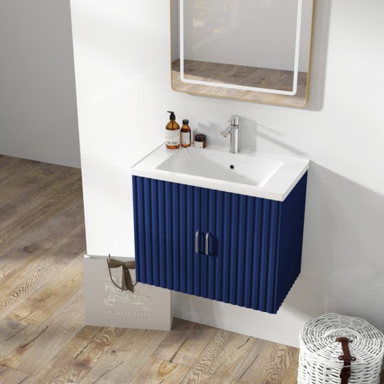 24 Inch Floating Wall Mounted Bathroom Vanity with White Porcelain Sink and Soft Close Doors