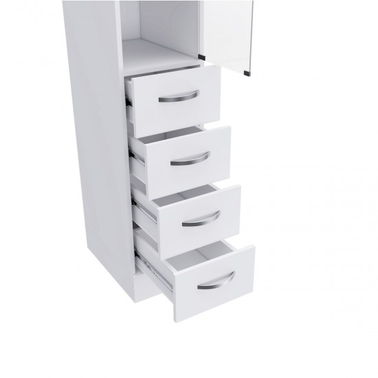 68H Inch Linen Cabinet, Three Shelves, Four Drawers and Metal handles, White