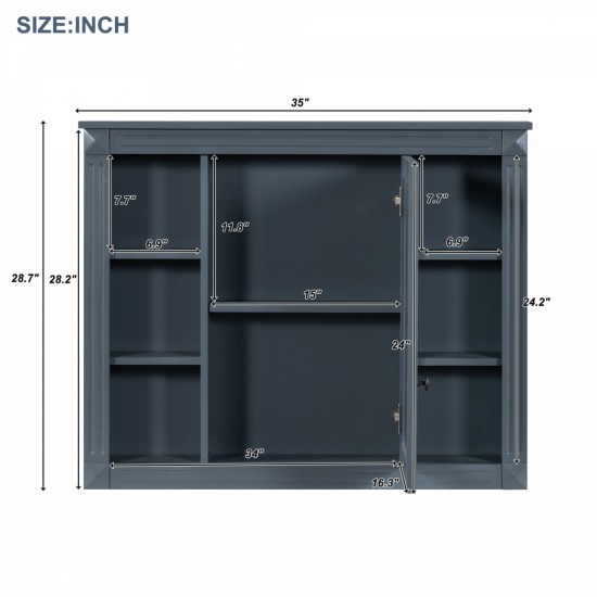 35'' x 28'' Wall Mounted Bathroom Storage Cabinet, Medicine Cabinet, Modern Bathroom Wall Cabinet with Mirror, Mirror Cabinet with 6 Open Shelves (Not Include Bathroom Vanity )