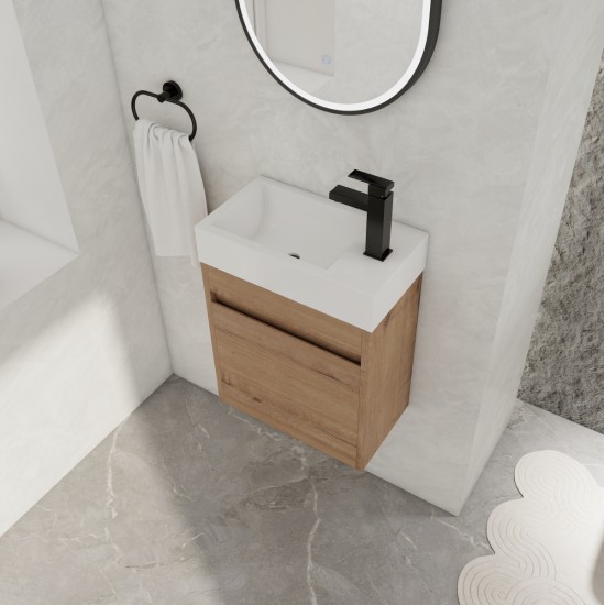 18'' Floating Wall-Mounted Bathroom Vanity with White Resin Sink & Soft-Close Cabinet Door