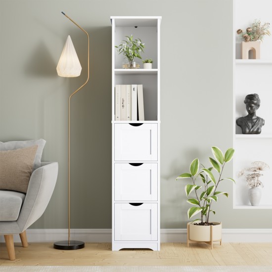 Bathroom Tall Storage Cabinet, Slim Free Standing Cabinet with 3 Drawers and 2 Shelves,Floor Cabinet for Small Space, 11.8