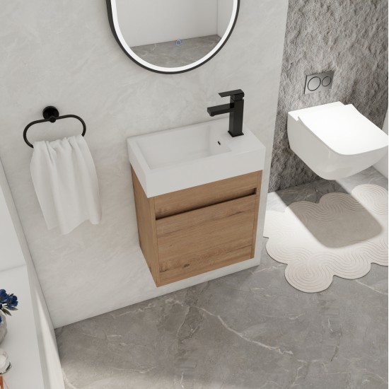 18'' Floating Wall-Mounted Bathroom Vanity with White Resin Sink & Soft-Close Cabinet Door