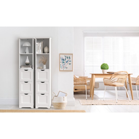 Bathroom Tall Storage Cabinet, Slim Free Standing Cabinet with 3 Drawers and 2 Shelves,Floor Cabinet for Small Space, 11.8