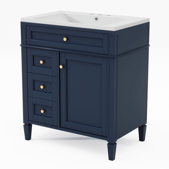 30'' Bathroom Vanity with Top Sink, Modern Bathroom Storage Cabinet with 2 Drawers and a Tip-out Drawer, Single Sink Bathroom Vanity