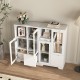 Wooden Floor Cabinet with 2 Glass Doors and 2 Storage Space,White ,Living Room Bathroom Entryway White