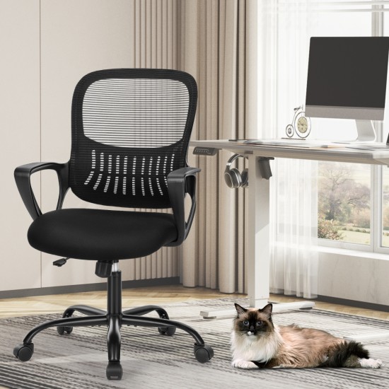 Sweetcrispy Ergonomic Office Chair Home Desk Mesh Chair with Fixed Armrest Executive Computer Chair with Soft Foam Seat Cushion