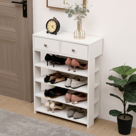 Storage Rack Storage Organiser in the Entryway Economical Home Shoe Rack Multi-Layer Shoe Cabinet,bring 2 drawers ,Very Suitable for Entrance Hallway (White)