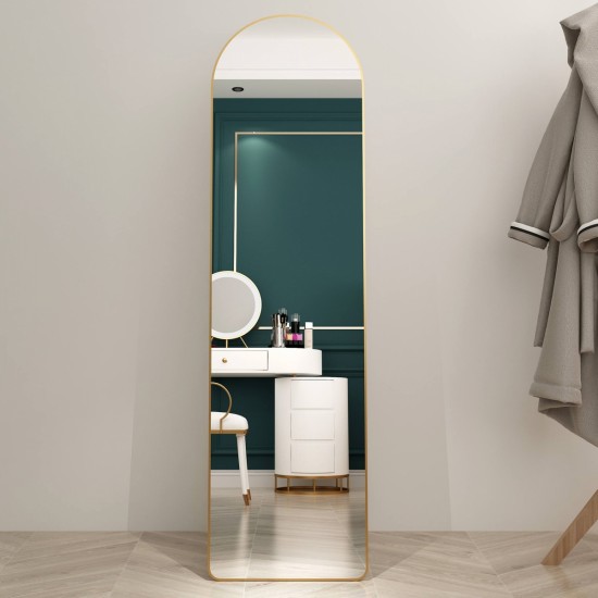 The third generation floor mounted full length rearview mirror. Aluminum alloy metal frame arched wall mirror, bathroom makeup mirror, clothing store, wall mounted. Gold 60  Inch*16.5 InchW115158172