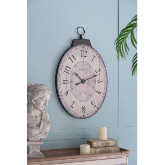 18 Inch x 29 Inch Antique White Oval Wall Clock, Traditional Vintage Home Decor Clock