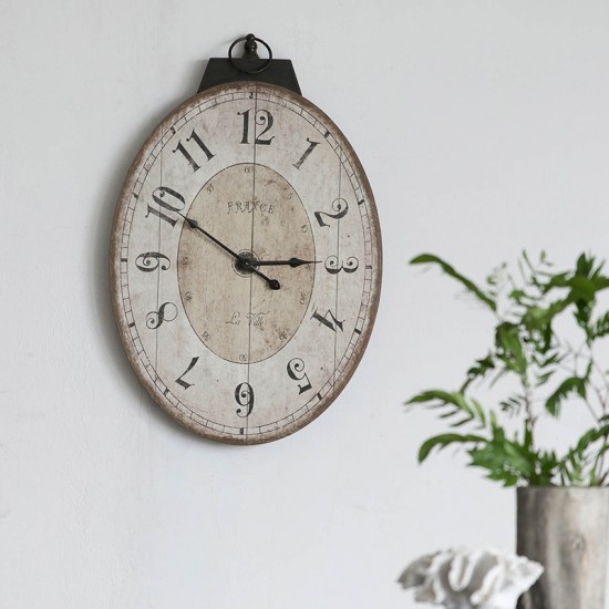 18 Inch x 29 Inch Antique White Oval Wall Clock, Traditional Vintage Home Decor Clock