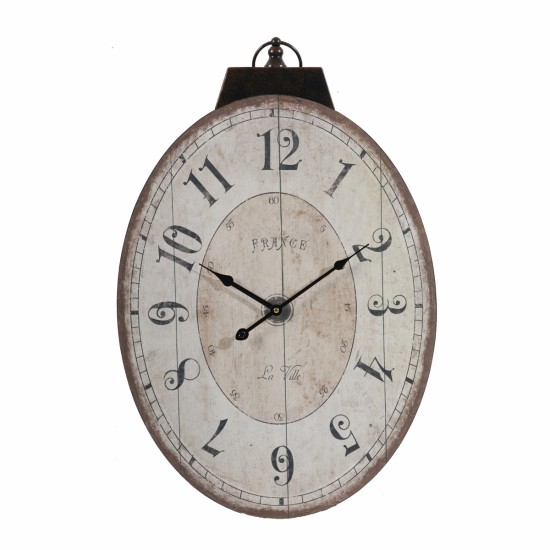 18 Inch x 29 Inch Antique White Oval Wall Clock, Traditional Vintage Home Decor Clock