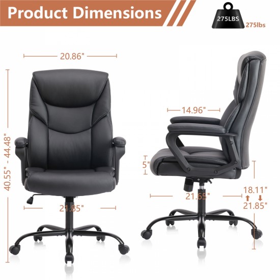 Sweetcrispy Home Office Chair Ergonomic PU Leather Desk Chair with Armrests