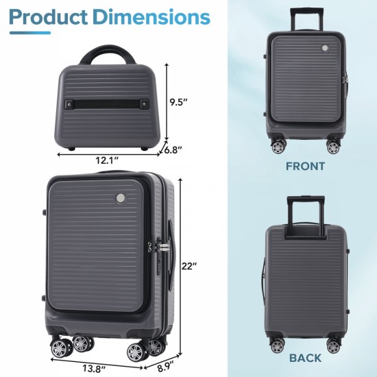 Carry-on Luggage 20 Inch Front Open Luggage Lightweight Suitcase with Front Pocket and USB Port, 1 Portable Carrying Case