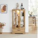 Glass Cabinet Lighted Glass Cabinet Curio Display Cabinet with Adjustable Glass Shelves 2 Doors and 1 drawer Cabinet Bulb Included OAK