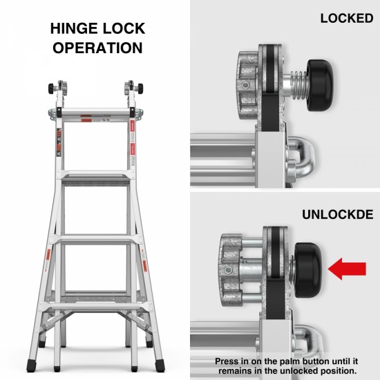 17ft Multi-Position Foldable Aluminum Ladder, A-Frame and Straight Ladder, ANSI 250lbs