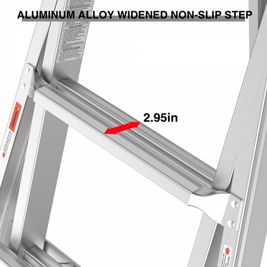 17ft Multi-Position Foldable Aluminum Ladder, A-Frame and Straight Ladder, ANSI 250lbs