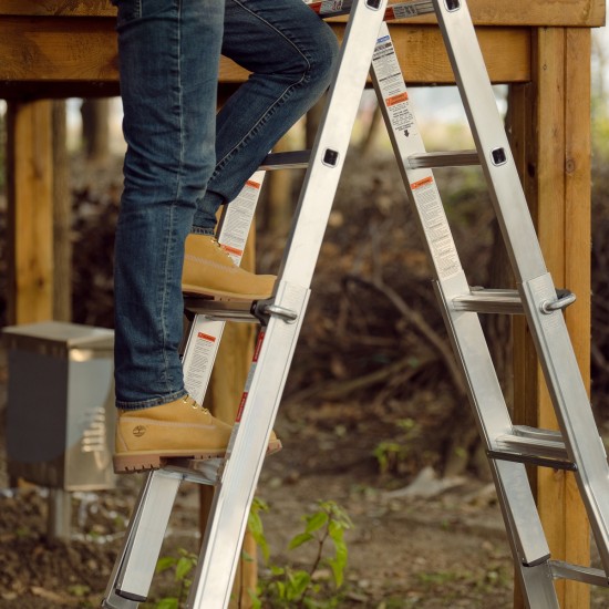 17ft Multi-Position Foldable Aluminum Ladder, A-Frame and Straight Ladder, ANSI 250lbs