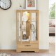 Glass Cabinet Lighted Glass Cabinet Curio Display Cabinet with Adjustable Glass Shelves 2 Doors and 1 drawer Cabinet Bulb Included OAK