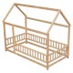 Twin Size Floor Wooden Bed with House Roof Frame, Fence Guardrails,(Old SKU:W504105240)