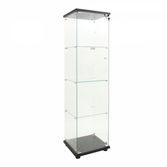 LED lights  Glass Display Cabinet 4 Shelves with Door, Floor Standing Curio Bookshelf for Living Room Bedroom Office, 64.7 Inch*16.7 Inch*14.3 Inch, Black