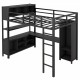 Metal Loft Bed with Wardrobe And L-shaped Desk, Full Size Loft Bed with Storage Cubes and Shelves, Heavy Duty Loft Bed for Kids Teens Adults, Black(Pre-sale date: August 10th)