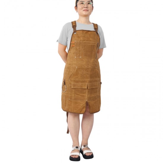 Long Heavy Duty Waxed Canvas Tool Apron, Carpenter Aprons, Woodworking Aprons, Carpenters Water-Resistant 18 Oz ,Fully Adjustable to Comfortably Fit Men and Women