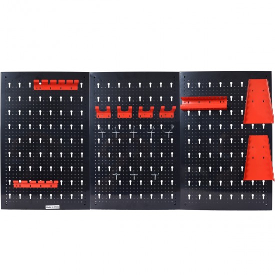 Pegboard Wall Organizer, 4ft Metal Garage Pegboard Tool Organizer w/3 Pegboards, Drill Bit Rack, Wrench Rack, Hooks Accessories, Wall-Mounted Tool Storage Pegboard for Workshop Warehouse, Black