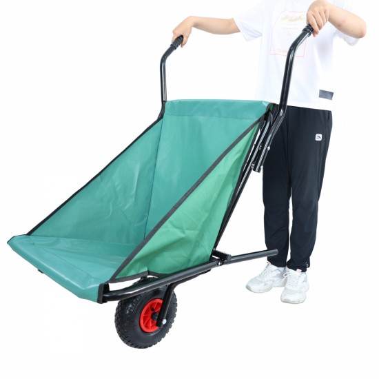 Collapsible Wheelbarrow 176 lbs Folding Yard Garden Wheelbarrow Foldable Lightweight Gardening Heavy Duty Oxford Cloth Green Lawn Cart for Grass, Leaf, Garden Supplies, 10 Inch Pneumatic Tire