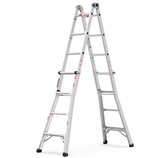 17ft Multi-Position Foldable Aluminum Ladder, A-Frame and Straight Ladder, ANSI 250lbs